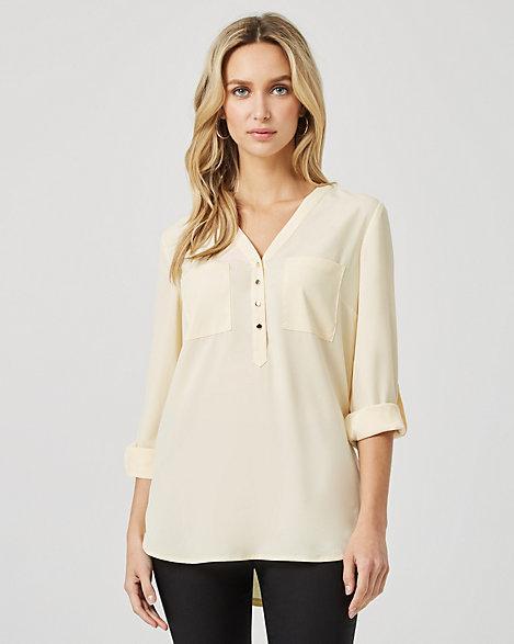Crêpe de Chine Henley Blouse