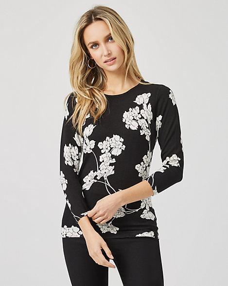 Floral Print Crew Neck Sweater